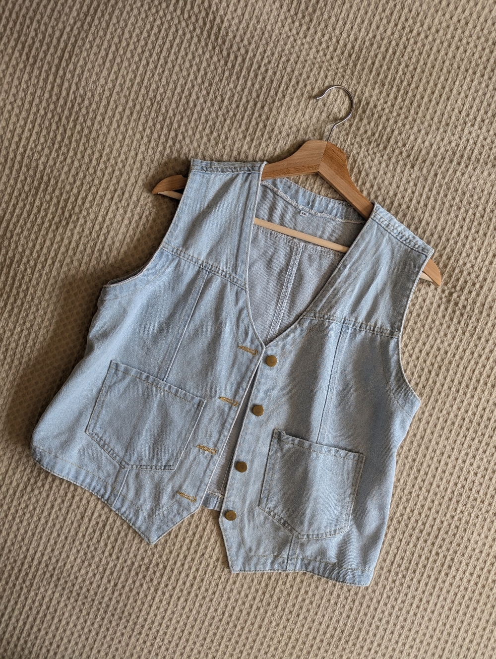 Light Blue Denim Jacket with Brass Snap Buttons